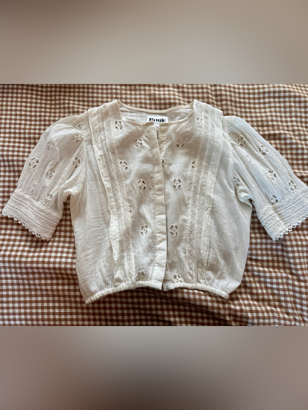 Rouje Ivory Eyelet Lace Peasant Blouse